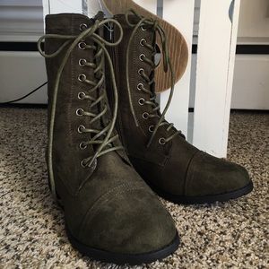 Olive green combat boots